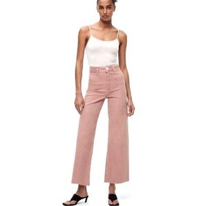 Zara‎ Womens 4 Marine Straight Leg Jeans 0930 High Rise Raw Hems Pale Pink Retro